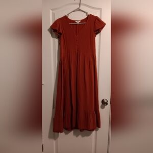 Time & Tru Rust Midi Dress 100% cotton